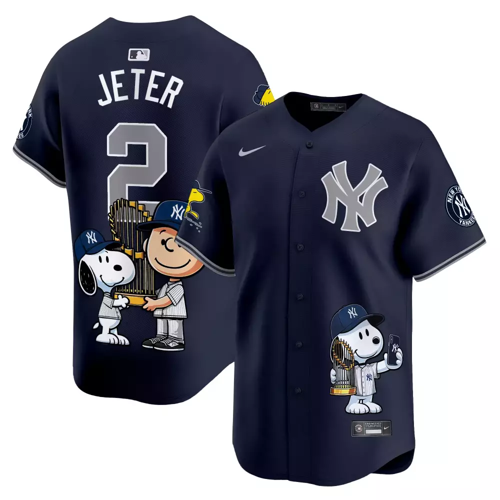 derek jeter navy unisex new york yankees peanut snoopy vapor premier limited jersey printed