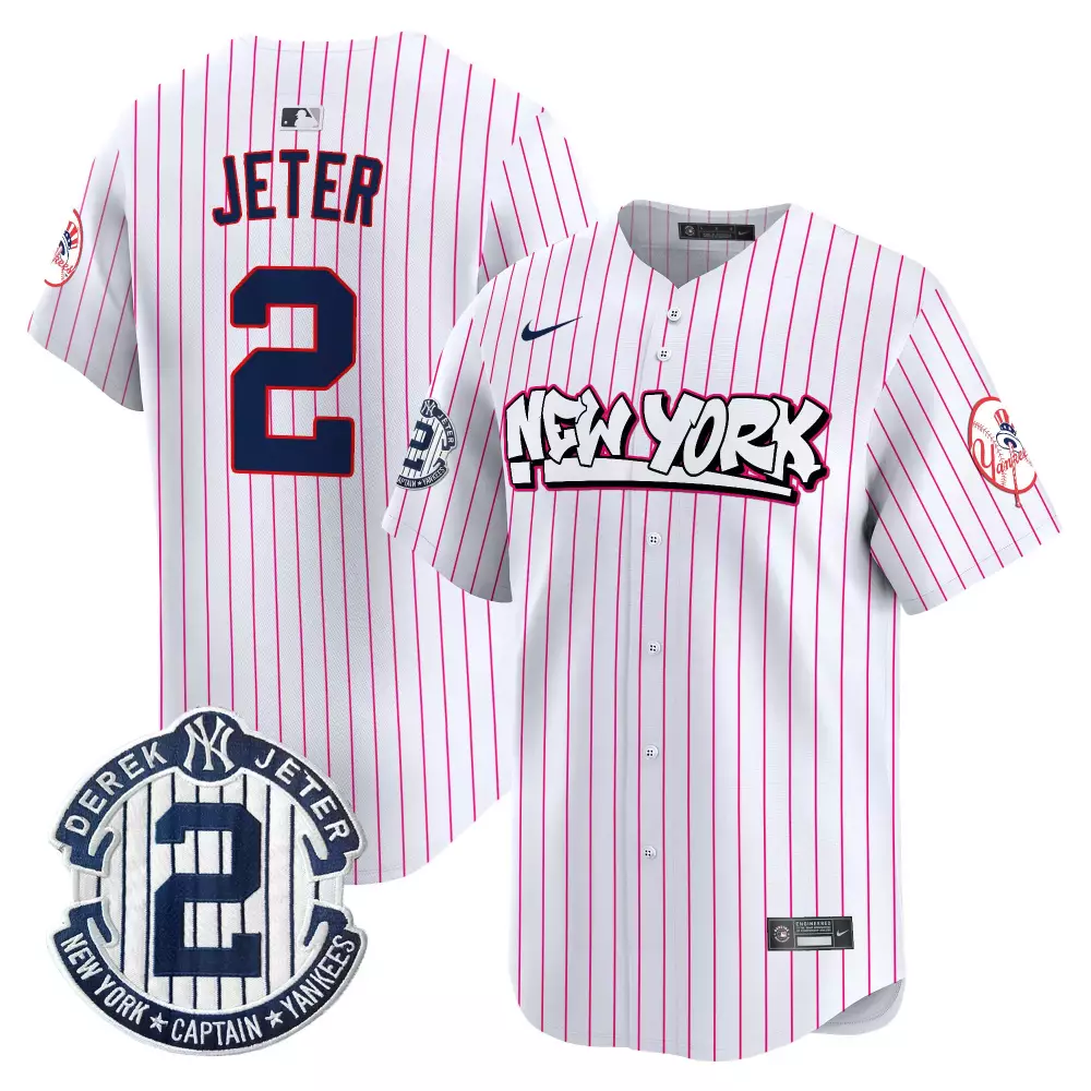 derek jeter pink stripe mens new york yankees graffiti vapor premier limited jersey v2 all stitched