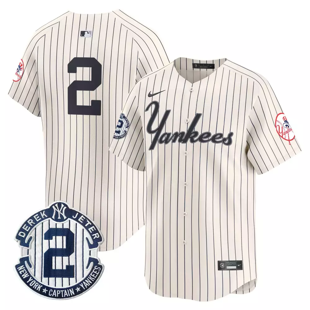 Derek Jeter Pinstripe Cream Men's Throwback Jersey V2 | Limited Edition Yankees Fan Gear | For Men, Women & Youth