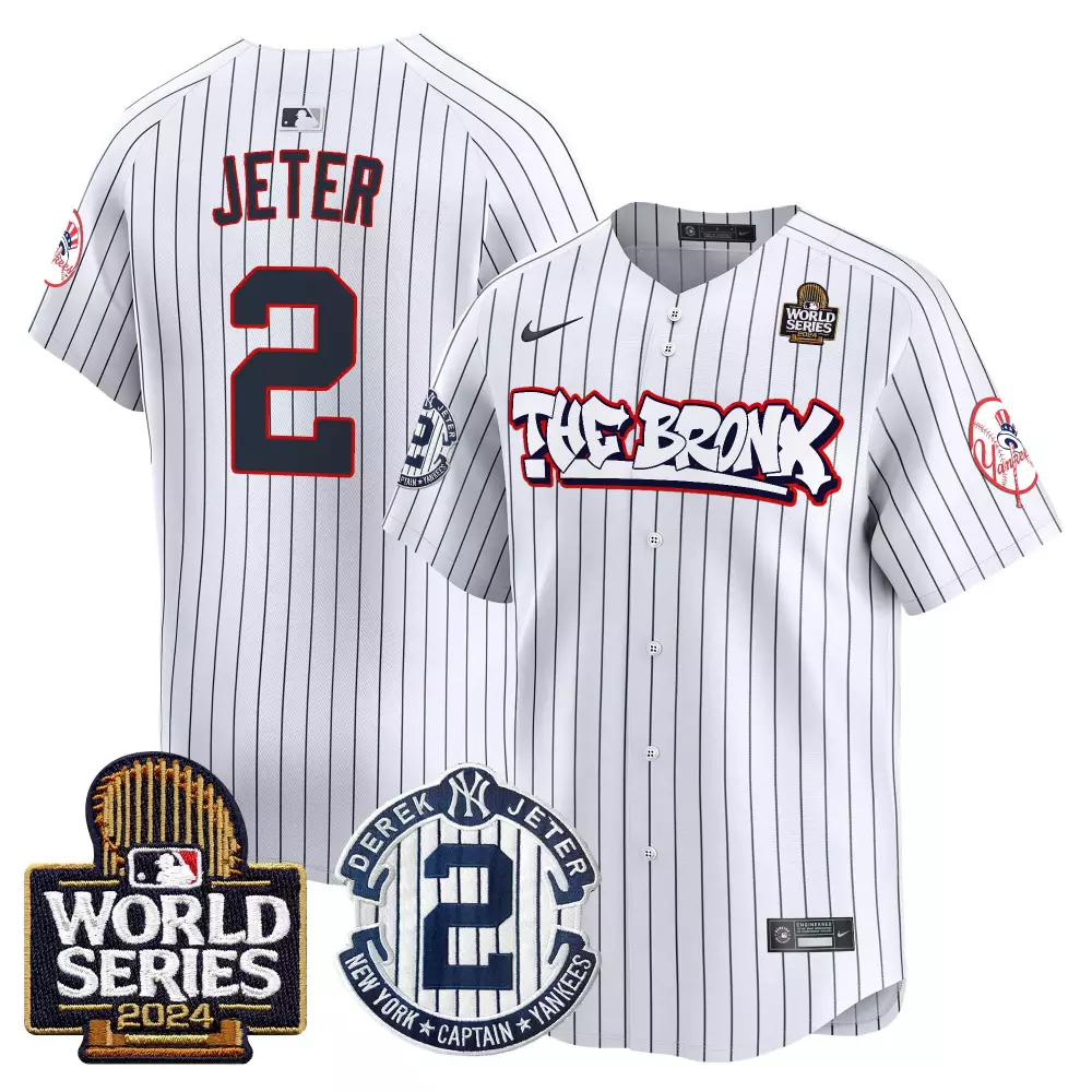 Derek Jeter Pinstripe Yankees Bronx 2024 World Series Vapor Premier Limited Jersey V2 | All Stitched Fan Gear | For Men, Women & Youth