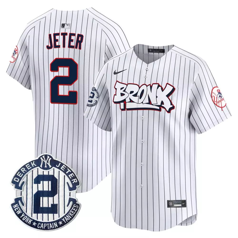 Derek Jeter Pinstripe Yankees Bronx Graffiti Vapor Premier Limited Jersey V4 | All Stitched Fan Gear | For Men, Women & Youth
