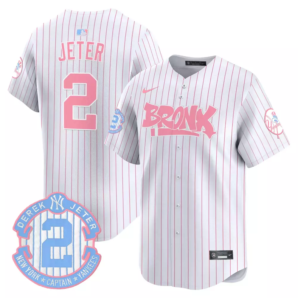 Derek Jeter Pinstripe Unisex Yankees Bronx Graffiti Bubblegum Pink Vapor Premier Limited Jersey | All Stitched Fan Gear | For Men, Women & Youth