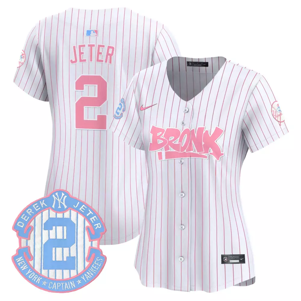 Derek Jeter Pinstripe Women's Yankees Bronx Graffiti Bubblegum Pink Vapor Premier Limited Jersey | All Stitched Fan Gear | For Men, Women & Youth