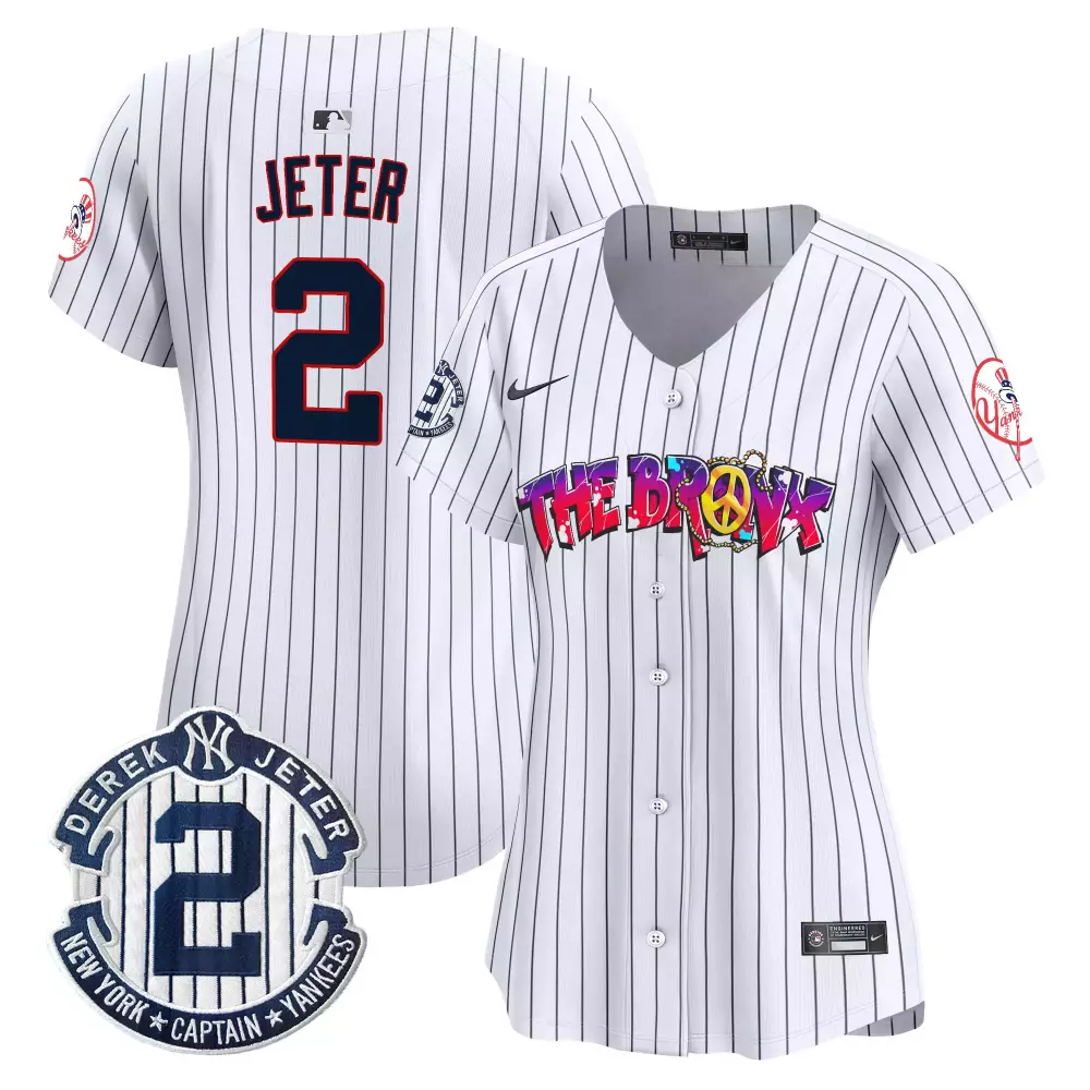Derek Jeter Pinstripe Women's Yankees Bronx Graffiti Vapor Premier Limited Jersey V7 | All Stitched Fan Gear | For Men, Women & Youth