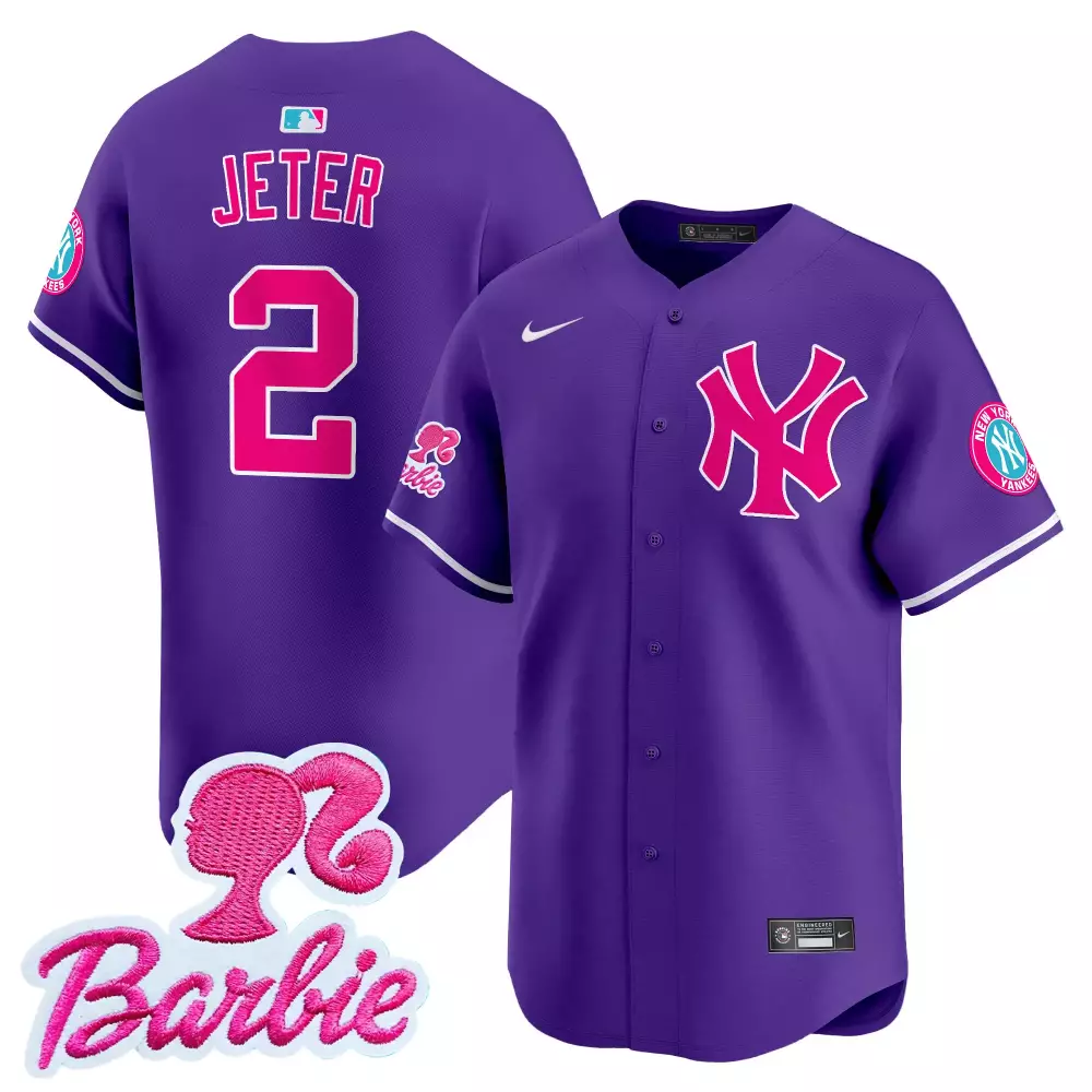 Derek Jeter Unisex Purple Yankees Barbie Patch Jersey | Limited Edition Stitched Fan Gear | For Men, Women & Youth