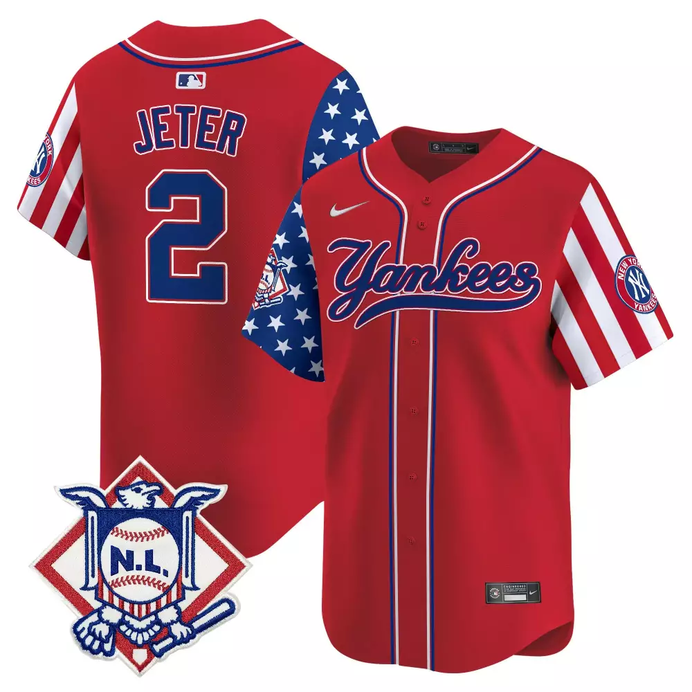 derek jeter red mens new york yankees 2024 fourth of july vapor premier limited jersey v2 all stitched