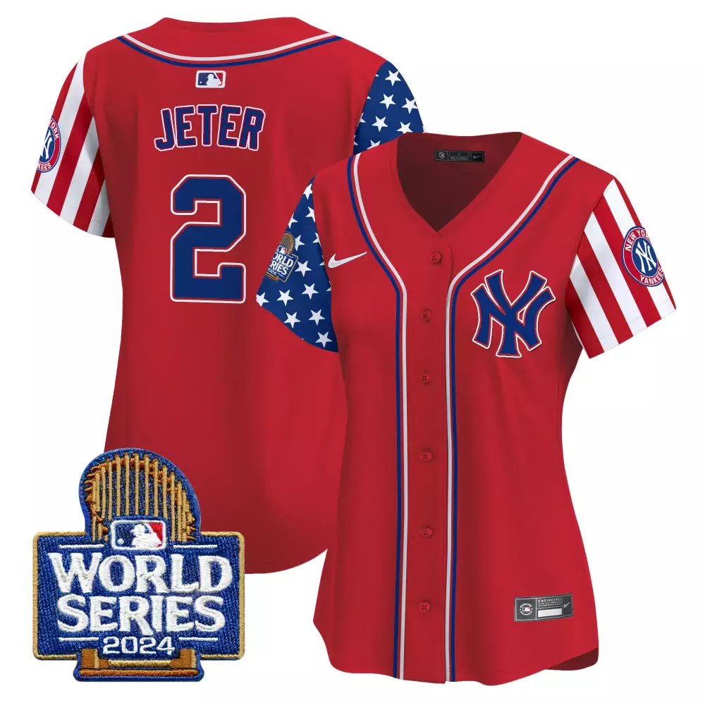 Derek Jeter Women's Red Yankees Independence Day Jersey | Limited Edition Stitched Fan Gear | For Men, Women & Youth