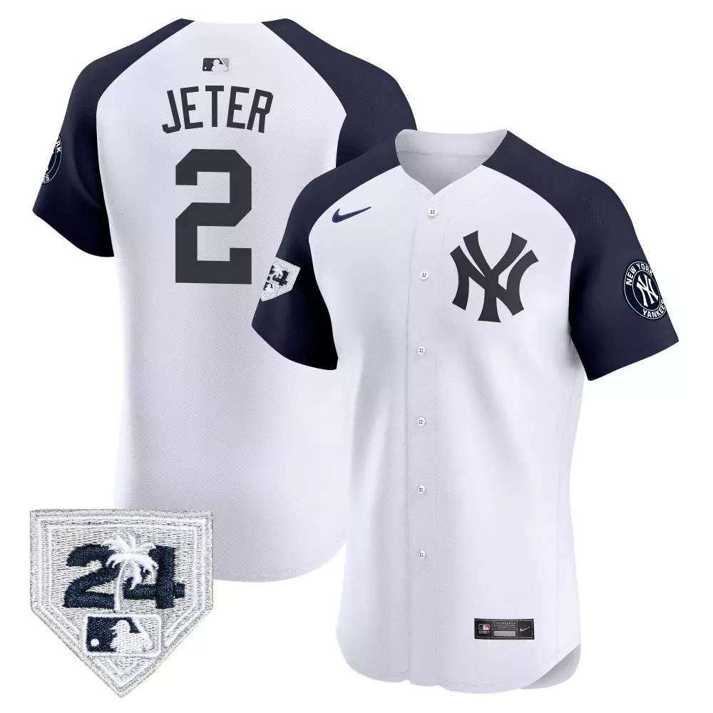 Derek Jeter Yankees 2024 Spring Training Patch Vapor Premier Jersey | White Alternate Stitched Limited Edition | Fan Gear for Men, Women & Youth