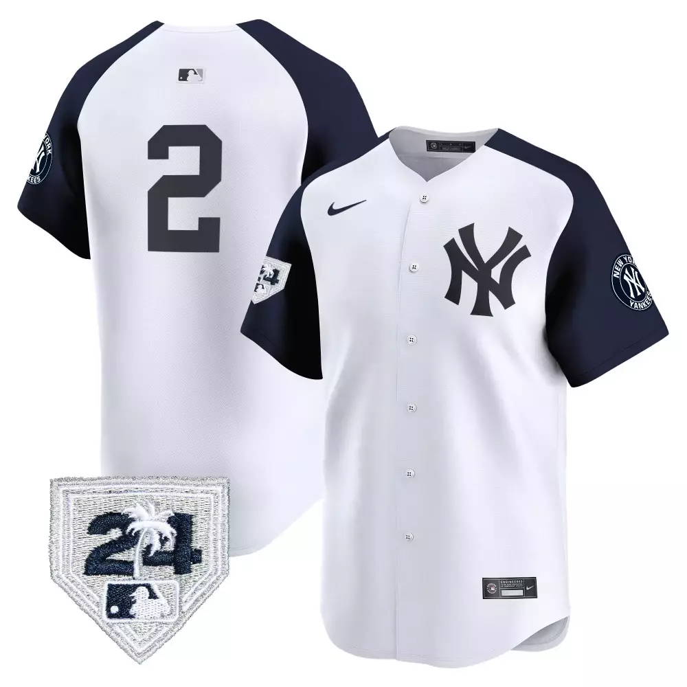 Derek Jeter Yankees 2024 Spring Training Patch Vapor Premier Jersey | White Alternate Stitched Limited Edition | Fan Gear for Men, Women & Youth