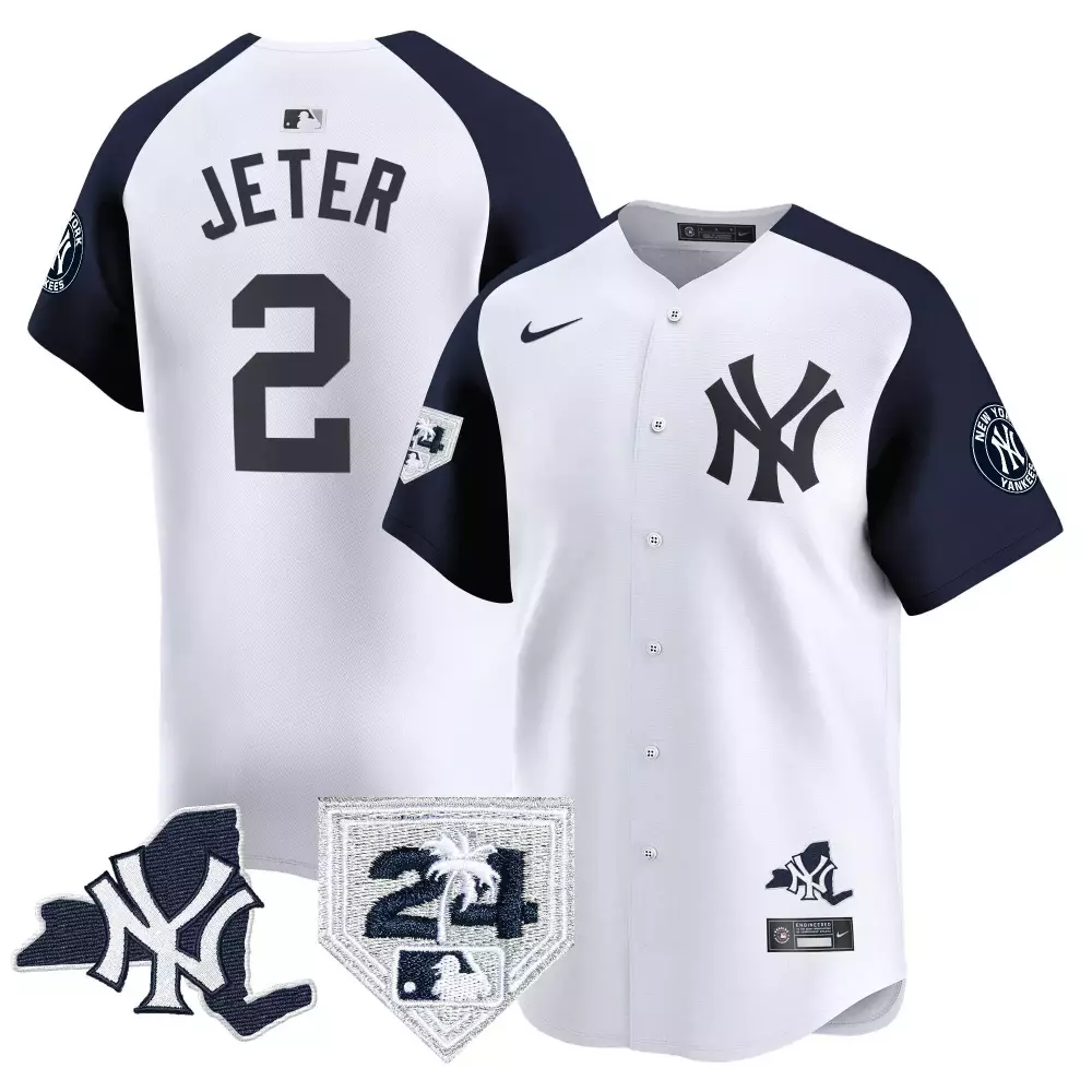 Derek Jeter Yankees 2024 Jackie Robinson Patch Vapor Premier Jersey | White Alternate Stitched Limited Edition | Fan Gear for Women