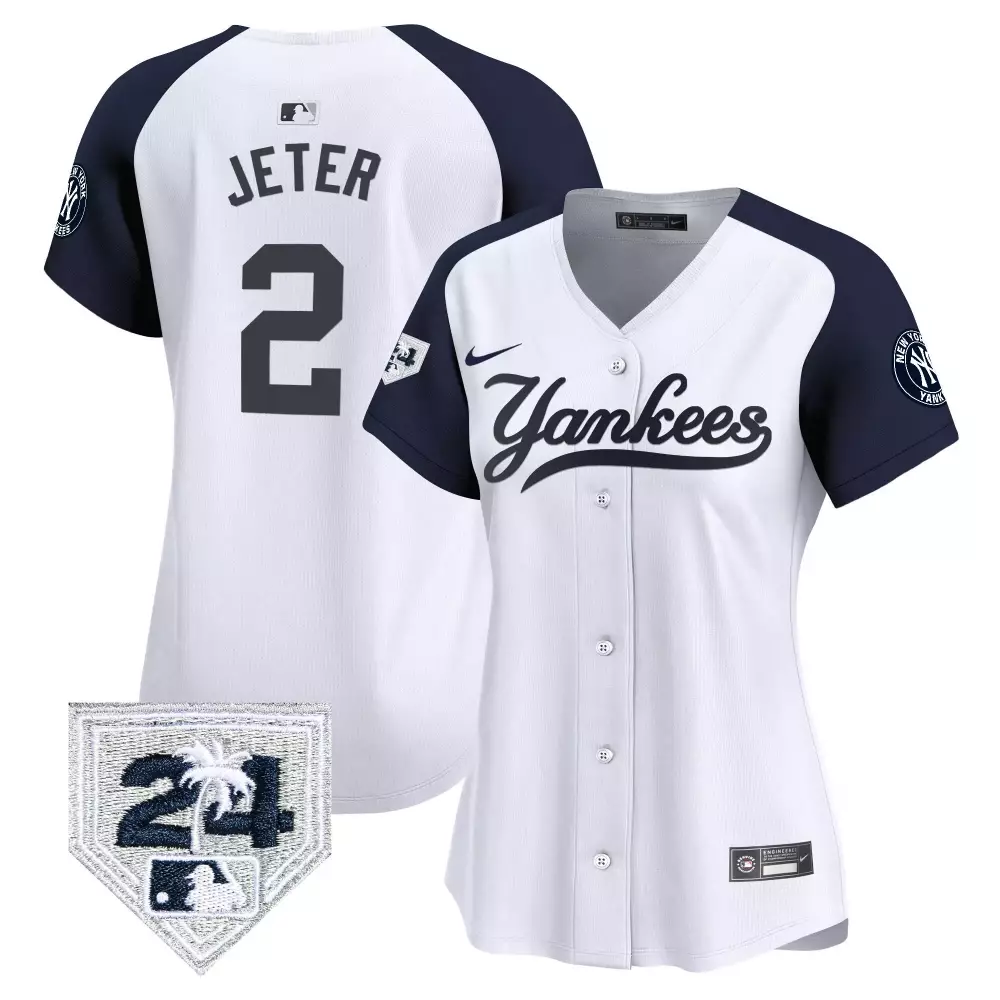 Derek Jeter Yankees 2024 Spring Training Patch Vapor Premier Limited Jersey | White Stitched Women's Fan Gear | For Men, Women & Youth