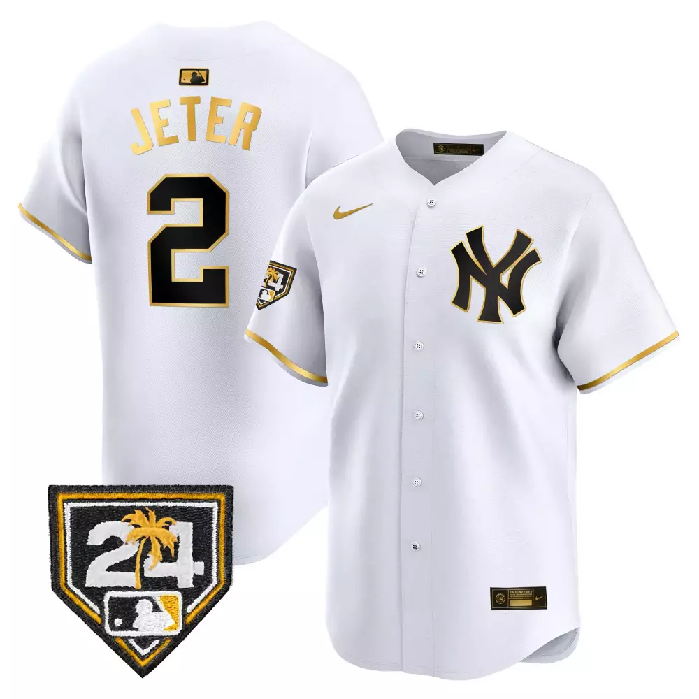 Derek Jeter Yankees 2024 Jackie Robinson Patch Vapor Premier Jersey | White Alternate Stitched Limited Edition | Fan Gear for Women