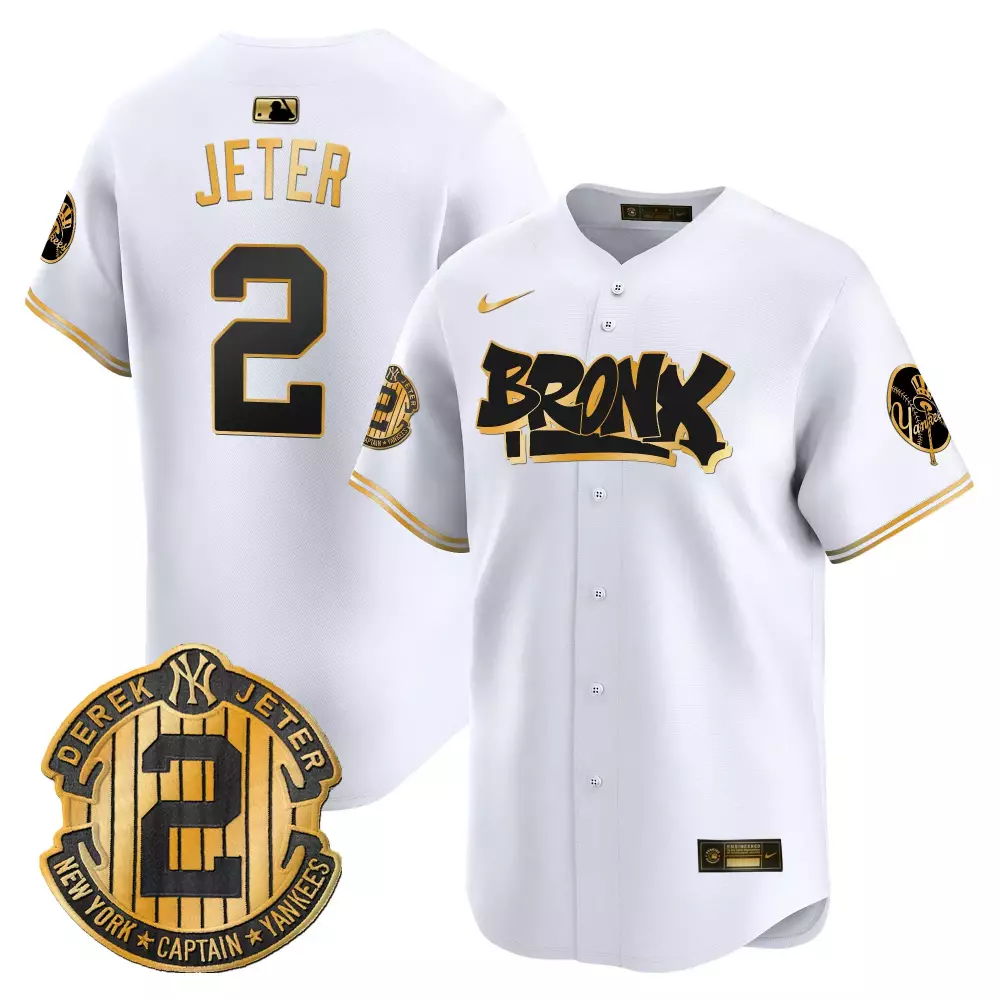 Derek Jeter Yankees Men's White Gold Bronx Graffiti Jersey | Limited Edition V6 | For Men, Women & Youth
