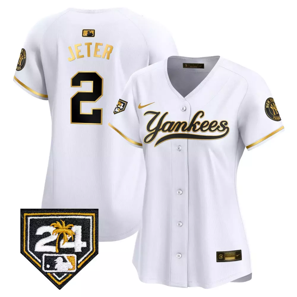 Derek Jeter Yankees 2024 Women's White Gold Spring Training Jersey | Limited Edition Fan Gear | For Men, Women & Youth