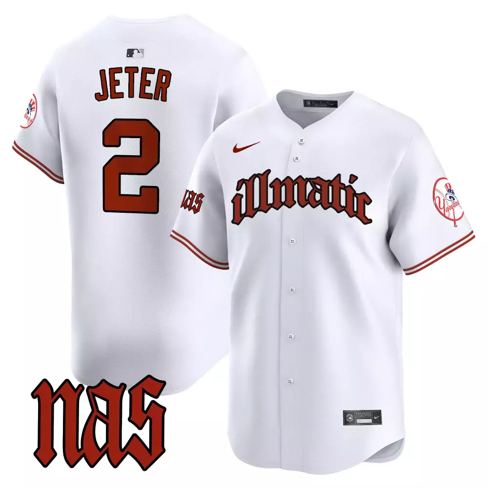 Derek Jeter Yankees Nas Illmatic Vapor Premier Limited Jersey | White Stitched Fan Gear | For Men, Women & Youth
