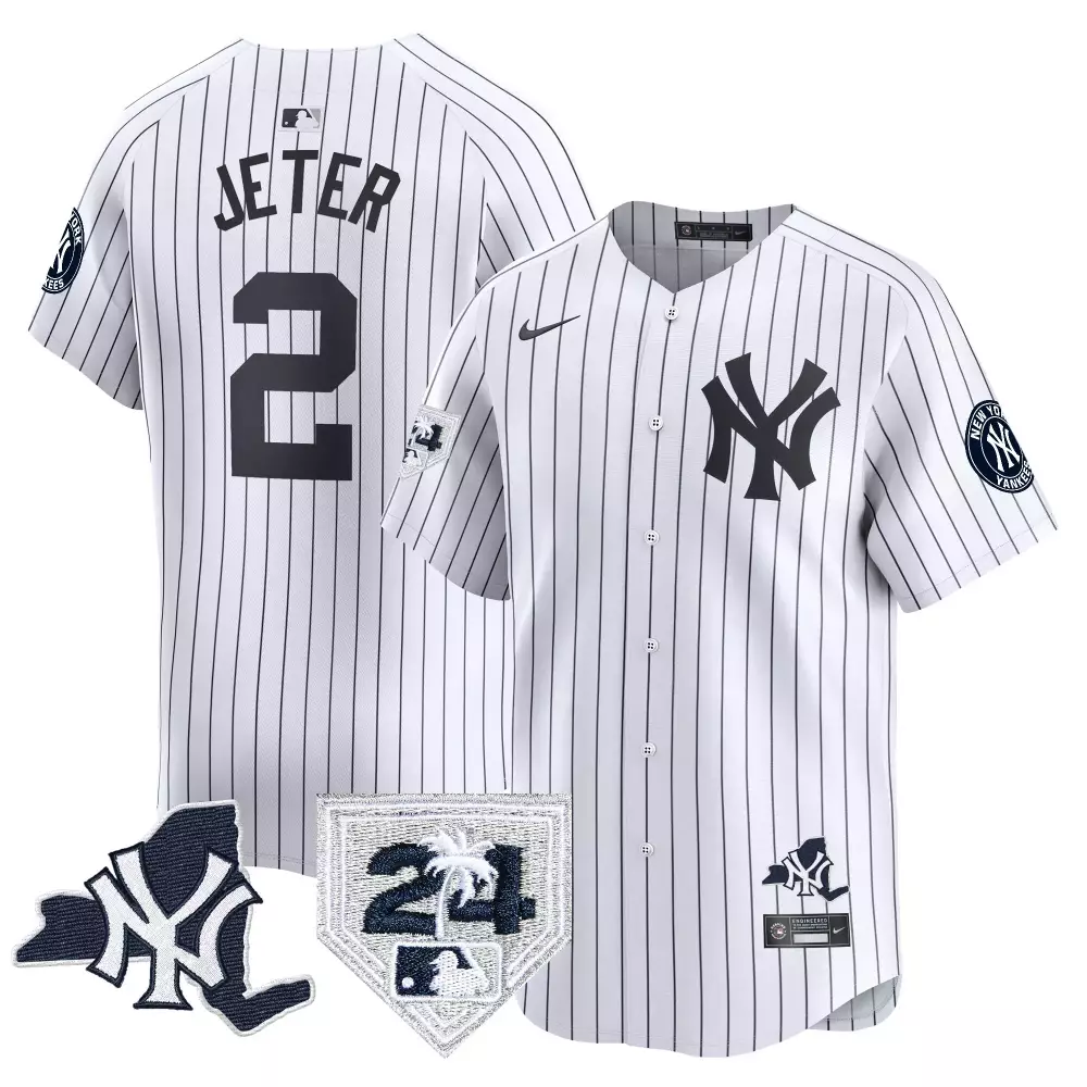 Derek Jeter Yankees Vapor Premier Limited Jersey | New York Patch White Stitched Fan Gear | For Men, Women & Youth