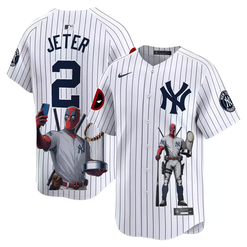 Derek Jeter Yankees Deadpool Cream Jersey | Vapor Premier Limited Edition | Printed Fan Gear for Men, Women & Youth