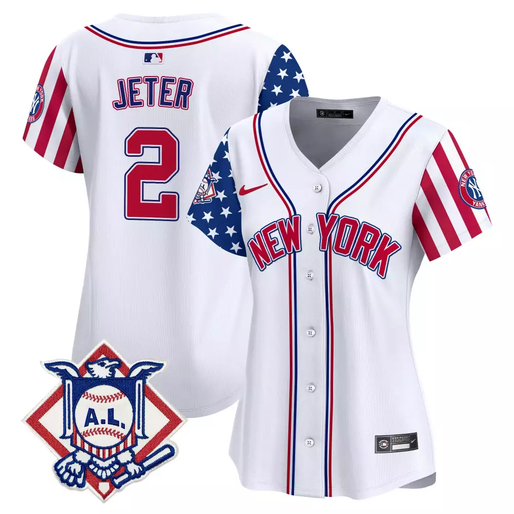 Derek Jeter Yankees 2024 Fourth of July Vapor Premier Limited Jersey V2 | White Stitched Women's Fan Gear | For Men, Women & Youth