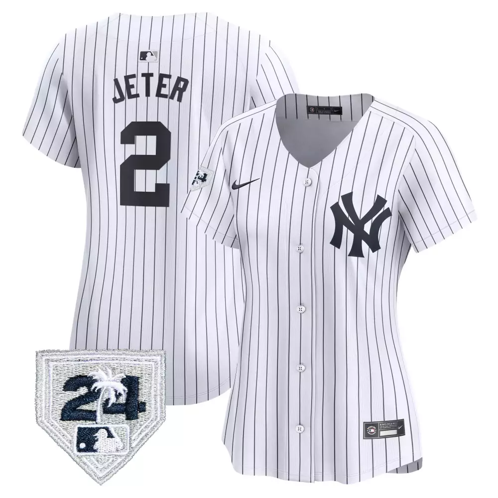 Derek Jeter Yankees 2024 Spring Training Patch Vapor Premier Limited Jersey | White Stitched Women's Fan Gear | For Men, Women & Youth