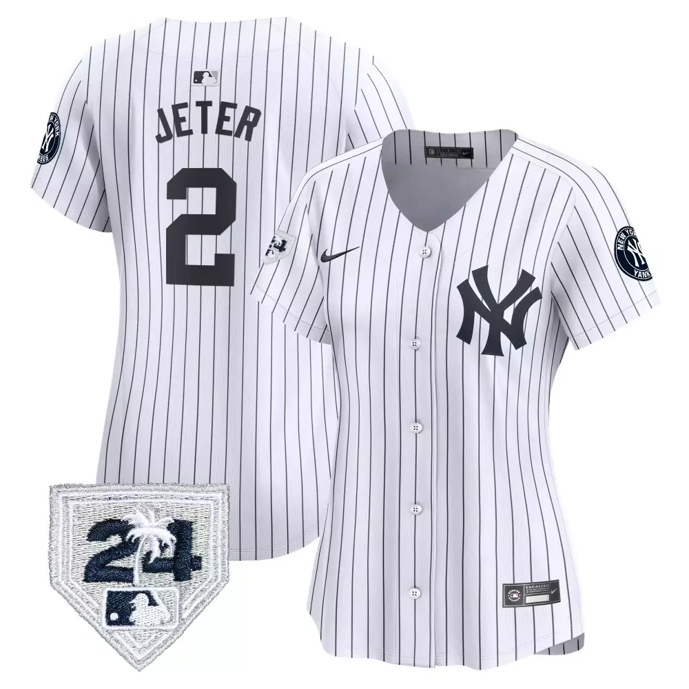 Derek Jeter Yankees 2024 Spring Training Patch Vapor Premier Limited Jersey | White Stitched Women's Fan Gear | For Men, Women & Youth