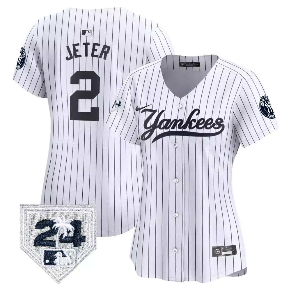 Derek Jeter Yankees 2024 Spring Training Patch Vapor Premier Limited Jersey | White Stitched Women's Fan Gear | For Men, Women & Youth