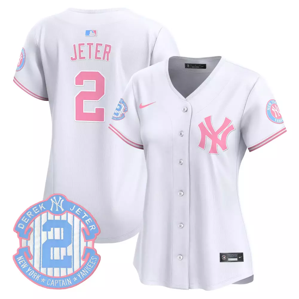 Derek Jeter Yankees Bubblegum Pink Cream Jersey | Vapor Premier Limited Edition | All Stitched Fan Gear for Men, Women & Youth