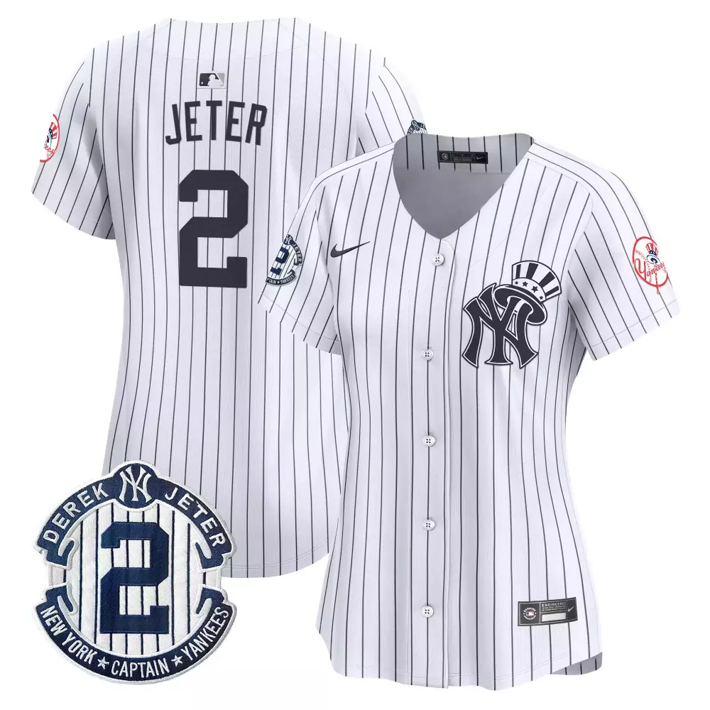 Derek Jeter Yankees Women's White Vapor Premier Limited Jersey V2 | All Stitched | Game Day Outfit for Fans | For Men, Women & Youth