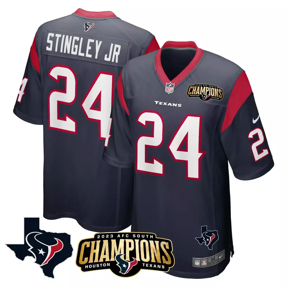 Derek Stingley Jr. Navy Texans 2023 AFC South Champions Patch Game Jersey | All Stitched Fan Gear | For Men, Women & Youth