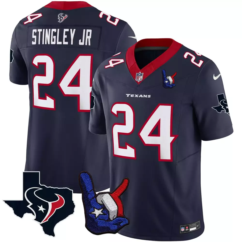 Derek Stingley Jr. Navy Texans Hand Sign Throwing Up the H Vapor Jersey | All Stitched Fan Gear | For Men, Women & Youth