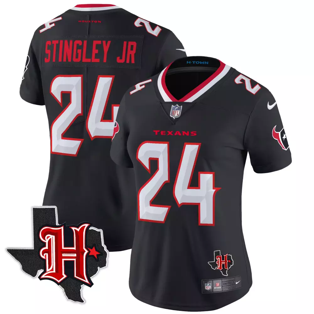 derek stingley jr navy womens houston texans 2024 texas patch vapor limited jersey all stitched