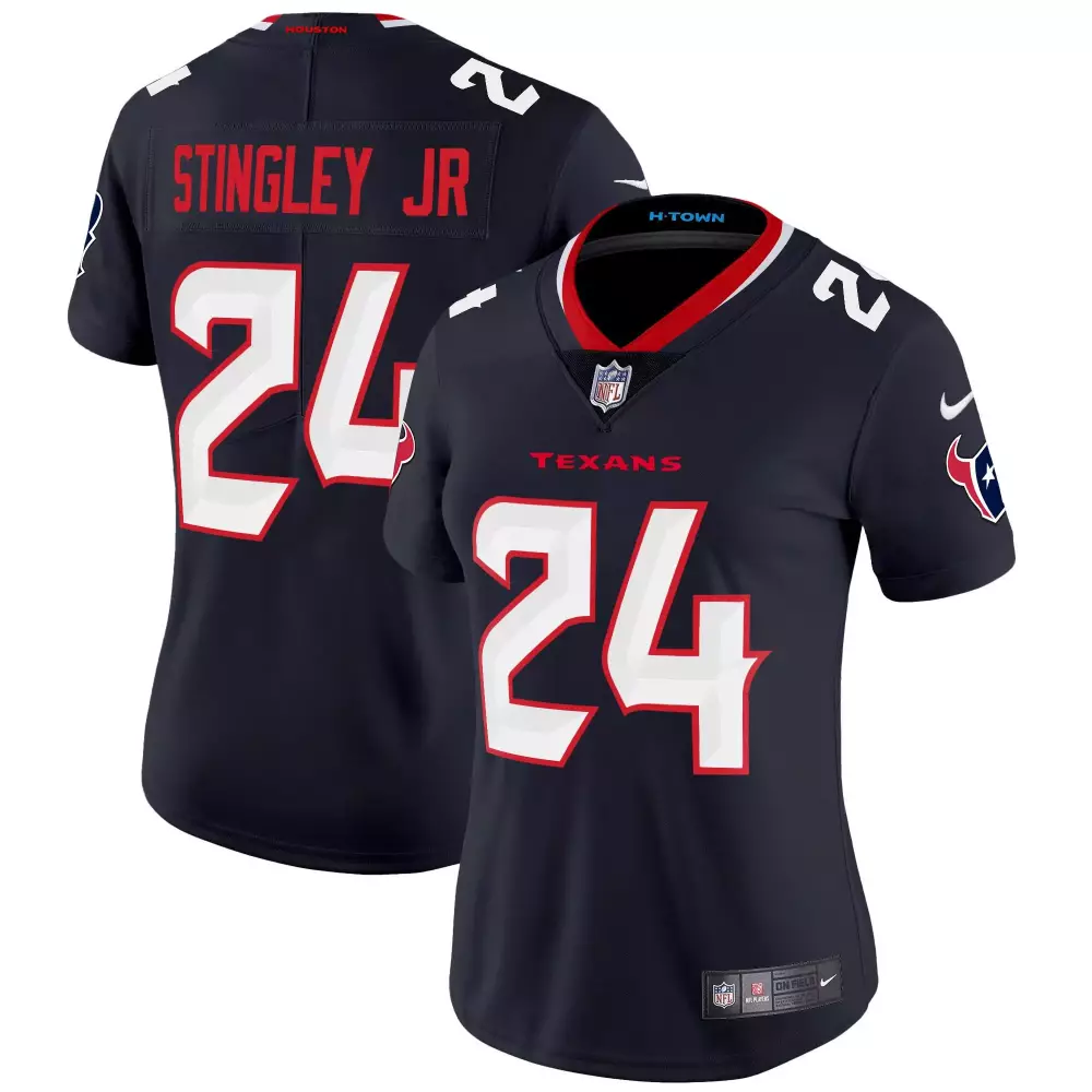 derek stingley jr navy womens houston texans 2024 texas patch vapor limited jersey all stitched