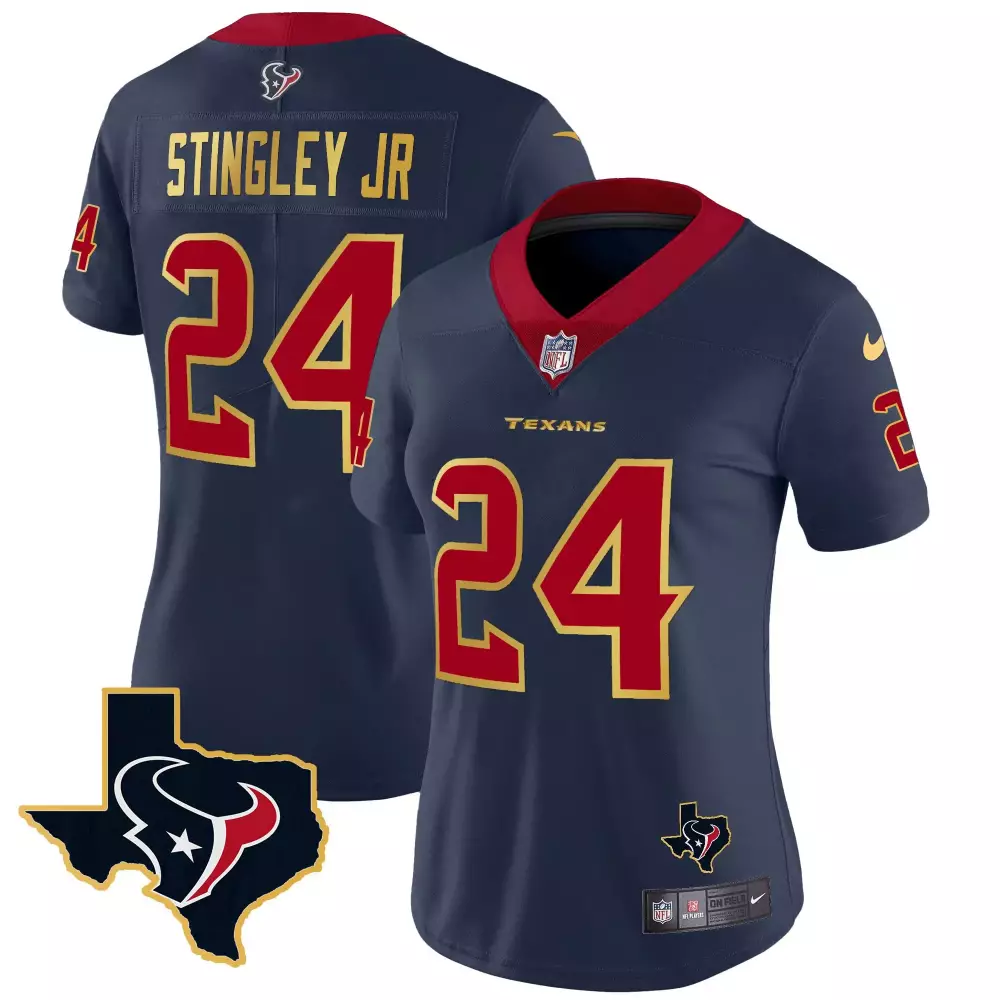 derek stingley jr navy womens houston texans 2024 texas patch vapor limited jersey all stitched