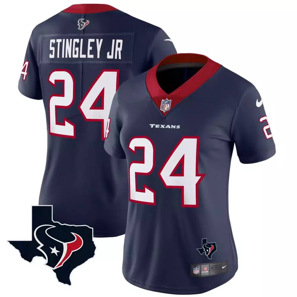 derek stingley jr navy womens houston texans 2024 texas patch vapor limited jersey all stitched