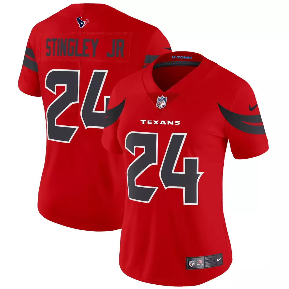 derek stingley jr red womens houston texans 2024 texas patch vapor limited jersey v5 all stitched