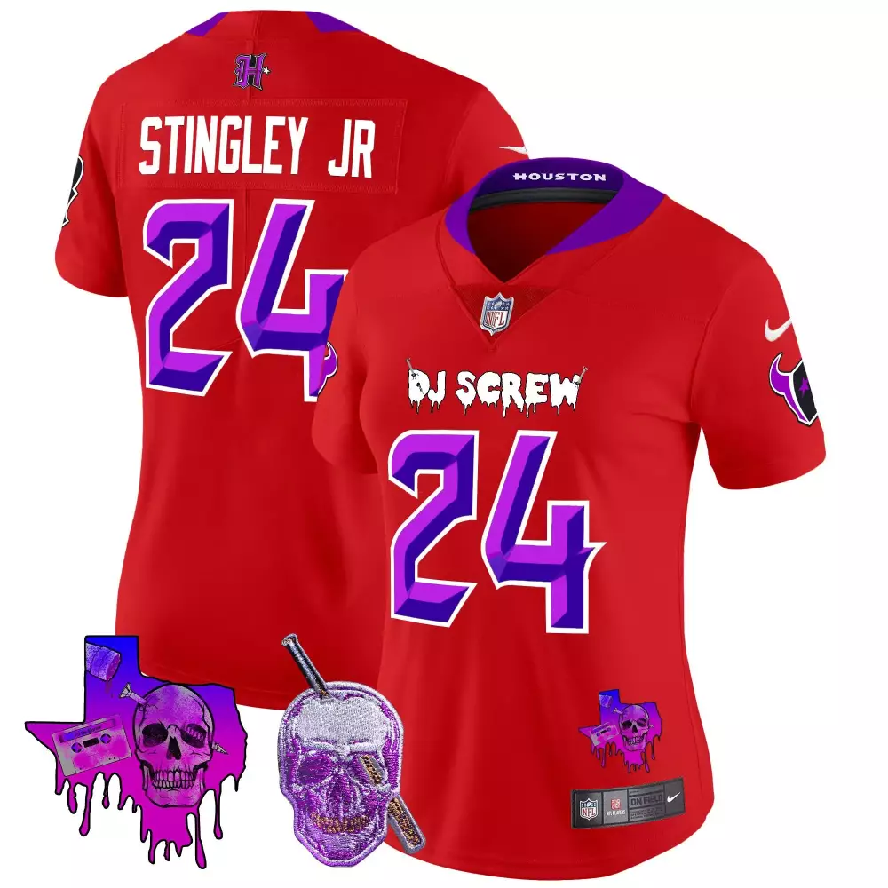 derek stingley jr red womens houston texans dj screw vapor limited jersey all stitched