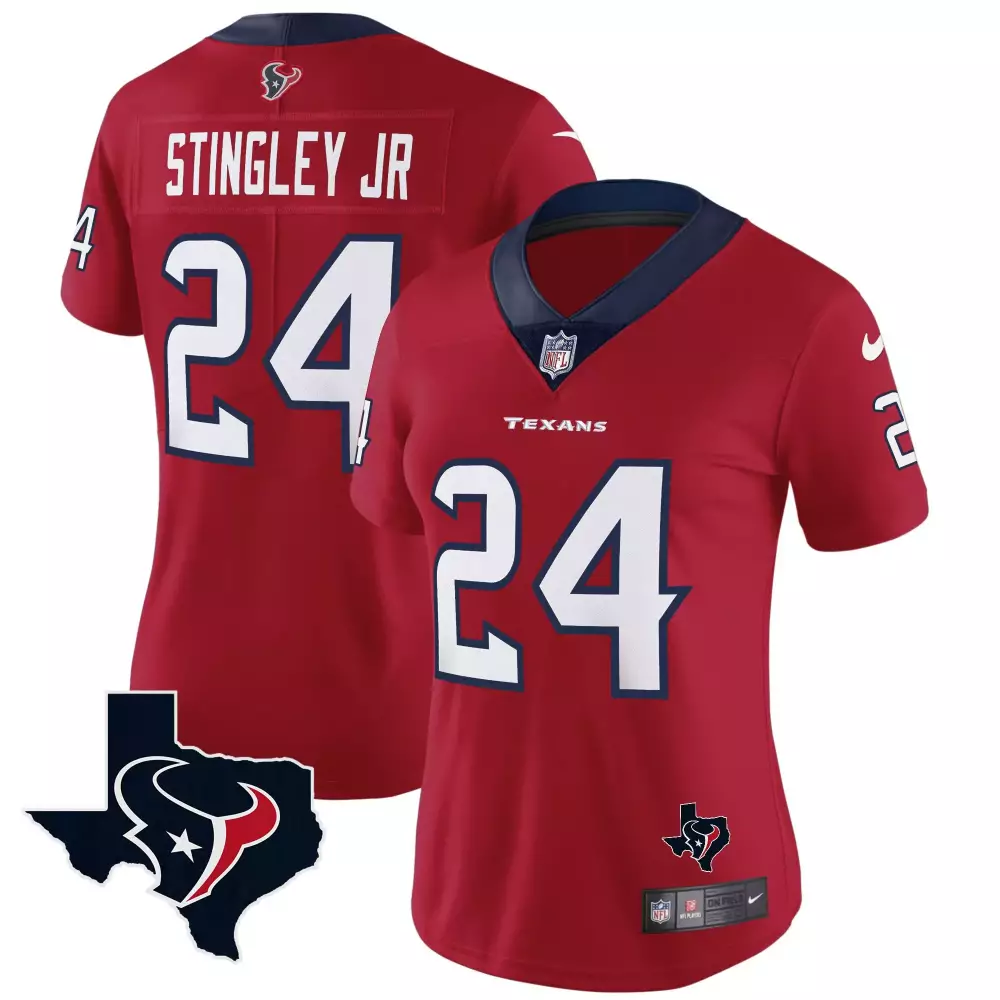 derek stingley jr red womens houston texans dj screw vapor limited jersey all stitched