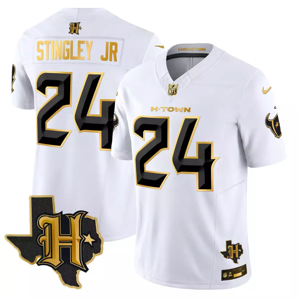Derek Stingley Jr. White Gold Men's Texans 2024 Texas Patch Gold Vapor Limited Jersey | All Stitched | Stylish Fan Gear | For Men, Women & Youth