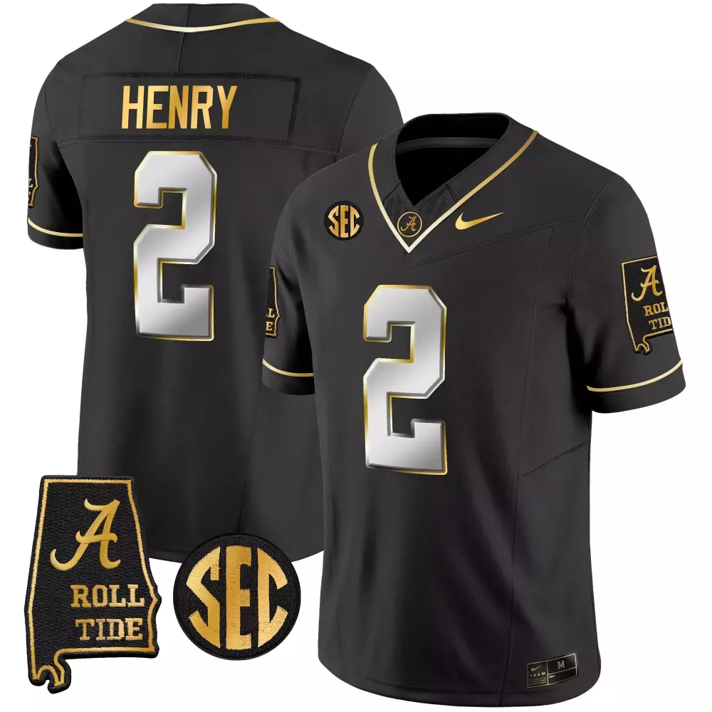 derrick henry black gold mens alabama crimson tide national champions patch white gold black gold jersey all stitched