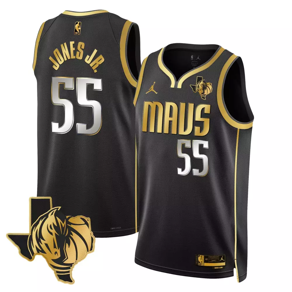 derrick jones jr black gold mens dallas mavericks 2024 finals texas patch swingman jersey all stitched
