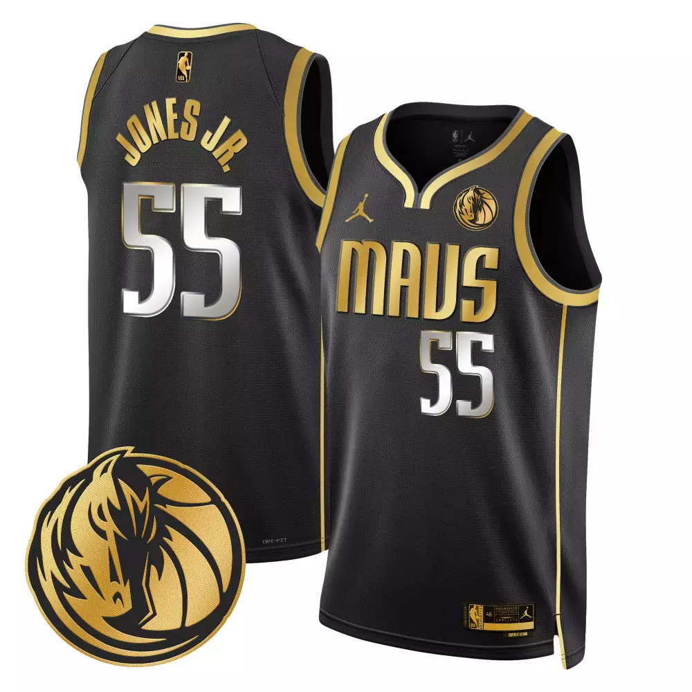 derrick jones jr black gold mens dallas mavericks 2024 finals texas patch swingman jersey all stitched