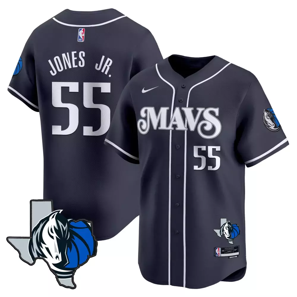 derrick jones jr navy mens dallas mavericks texas patch baseball jersey all stitched