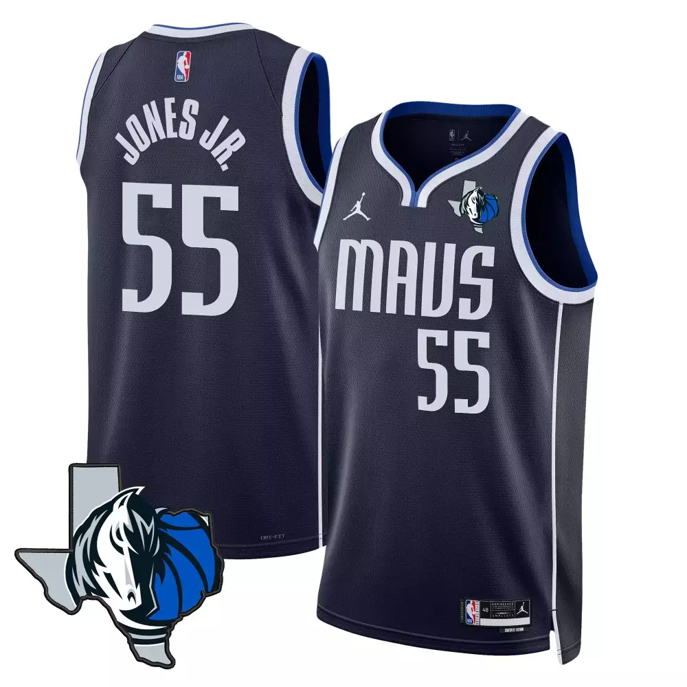 derrick jones jr navy mens dallas mavericks texas patch baseball jersey all stitched