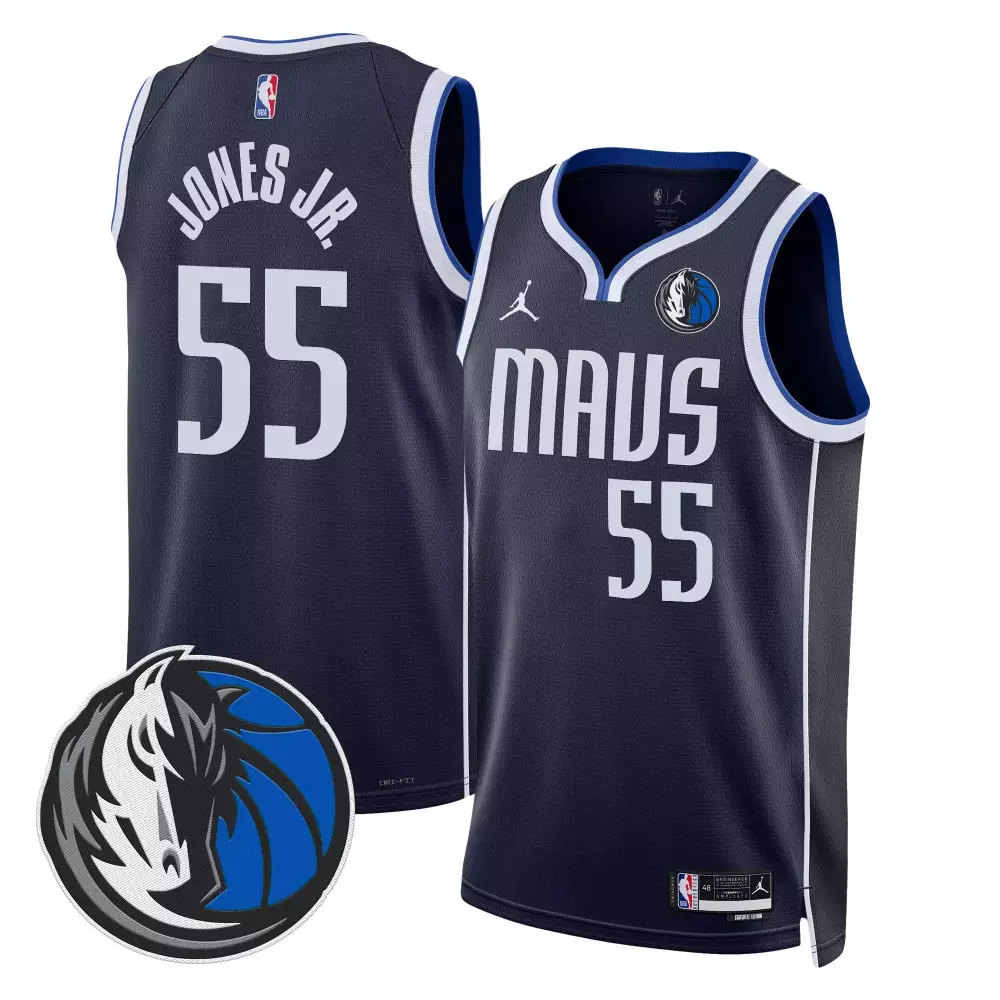derrick jones jr navy mens dallas mavericks texas patch baseball jersey all stitched