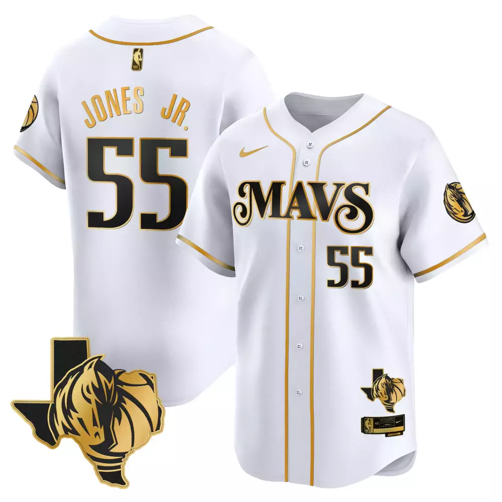 derrick jones jr white gold mens dallas mavericks texas patch baseball jersey all stitched