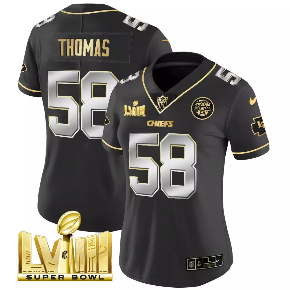 derrick thomas black limited womens kansas city chiefs super bowl lviii gold patch vapor jersey v4 all stitched