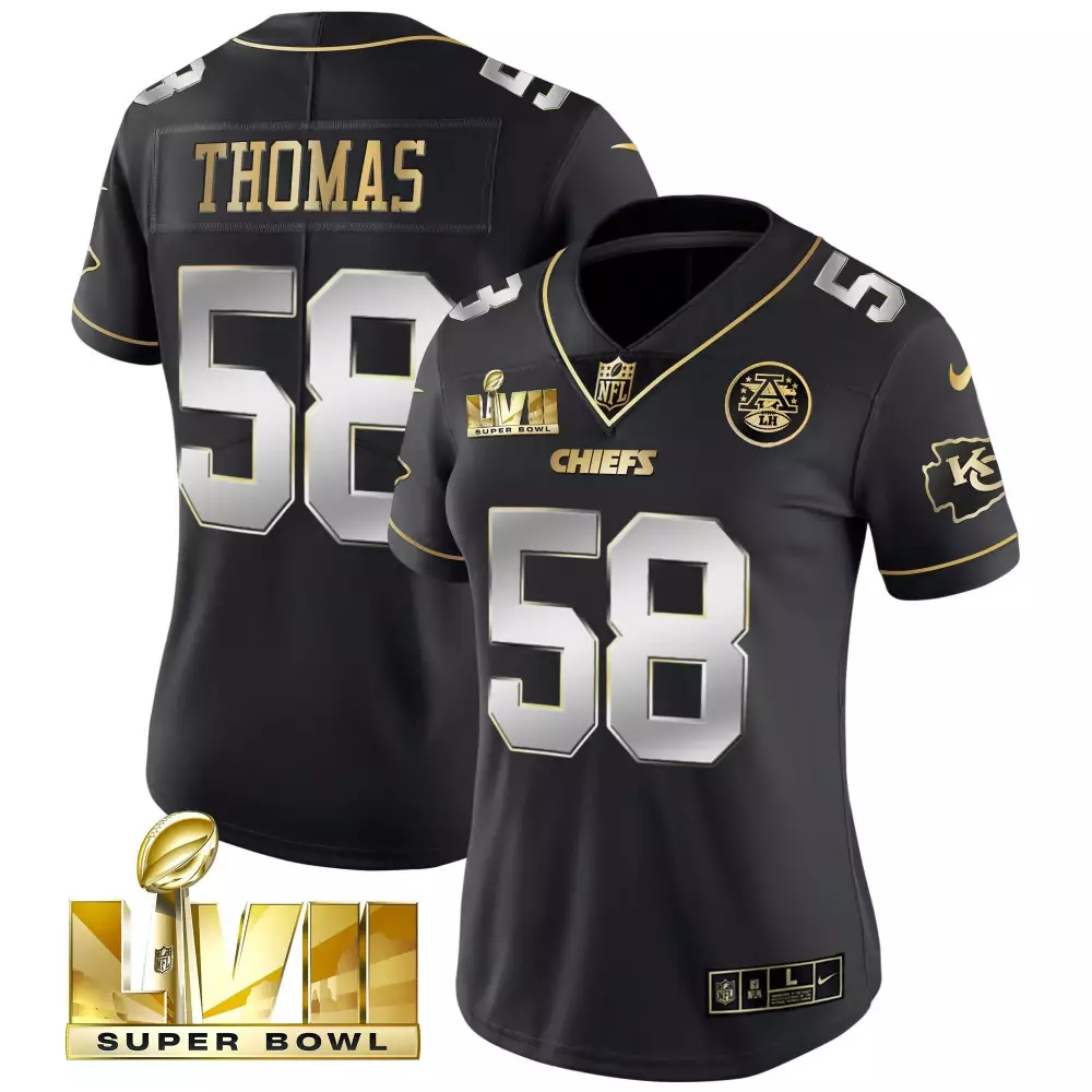 derrick thomas black limited womens kansas city chiefs super bowl lviii gold patch vapor jersey v4 all stitched