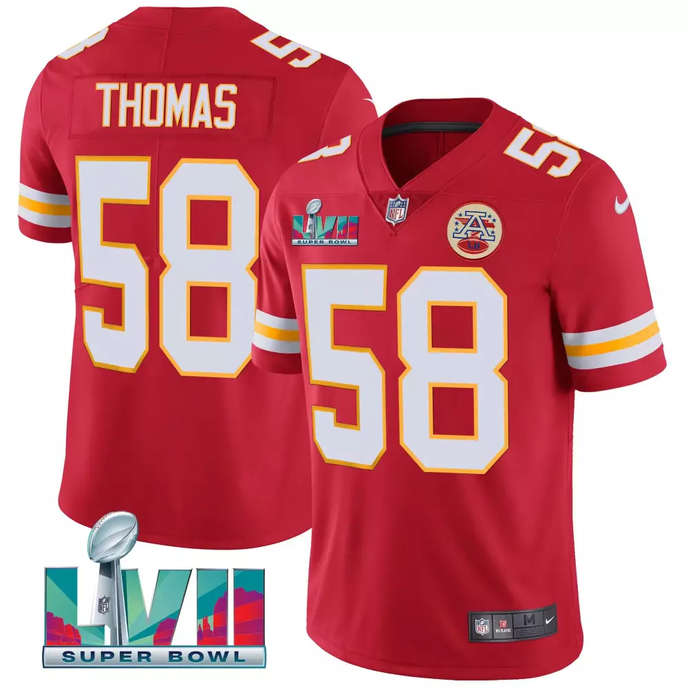 derrick thomas red mens kansas city chiefs super bowl lvii gold vapor limited jersey all stitched