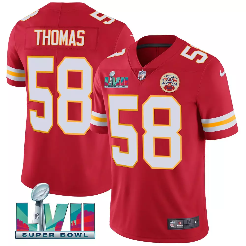 derrick thomas red mens kansas city chiefs super bowl lvii gold vapor limited jersey all stitched