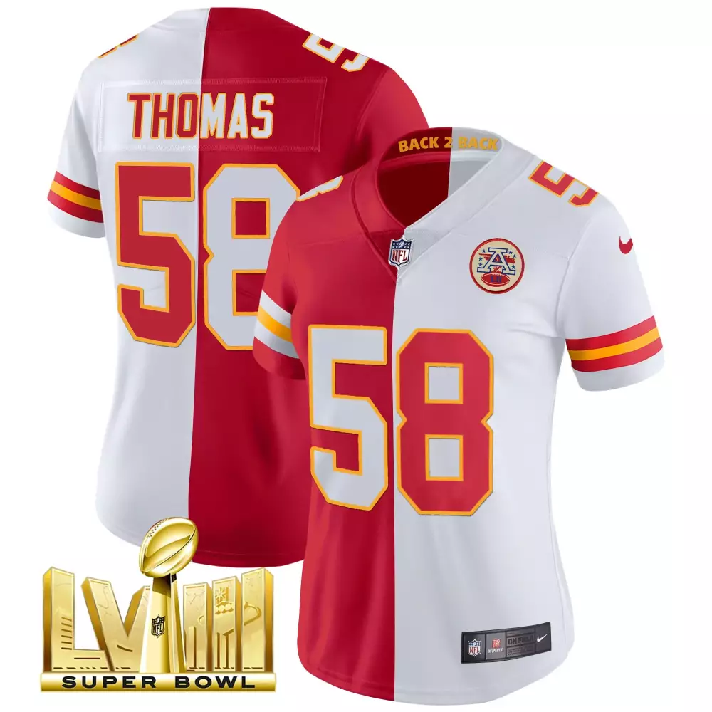 derrick thomas split womens kansas city chiefs super bowl lviii back 2 back patch vapor jersey v4 all stitched