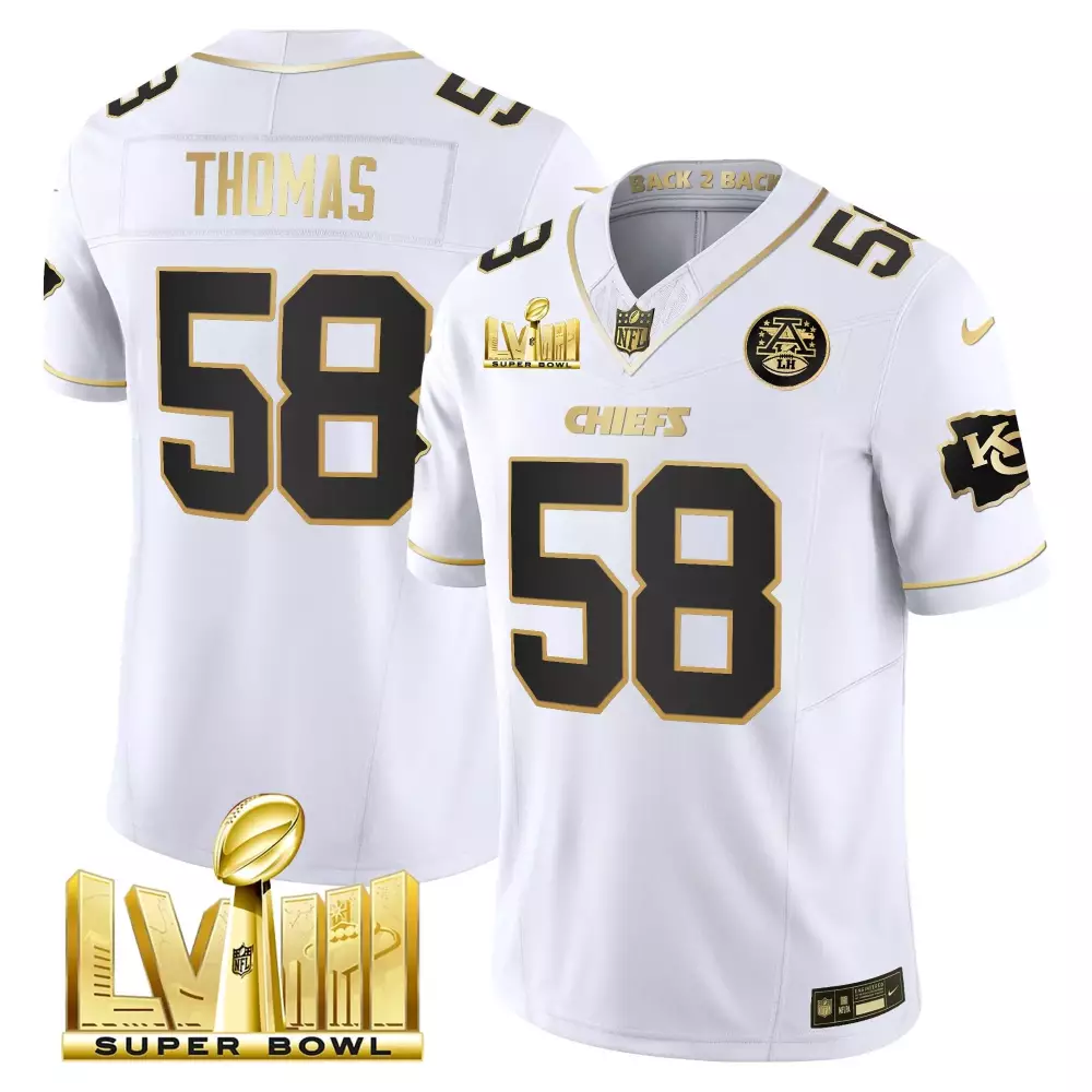derrick thomas white gold mens kansas city chiefs super bowl lviii back 2 back gold patch vapor jersey v5 all stitched